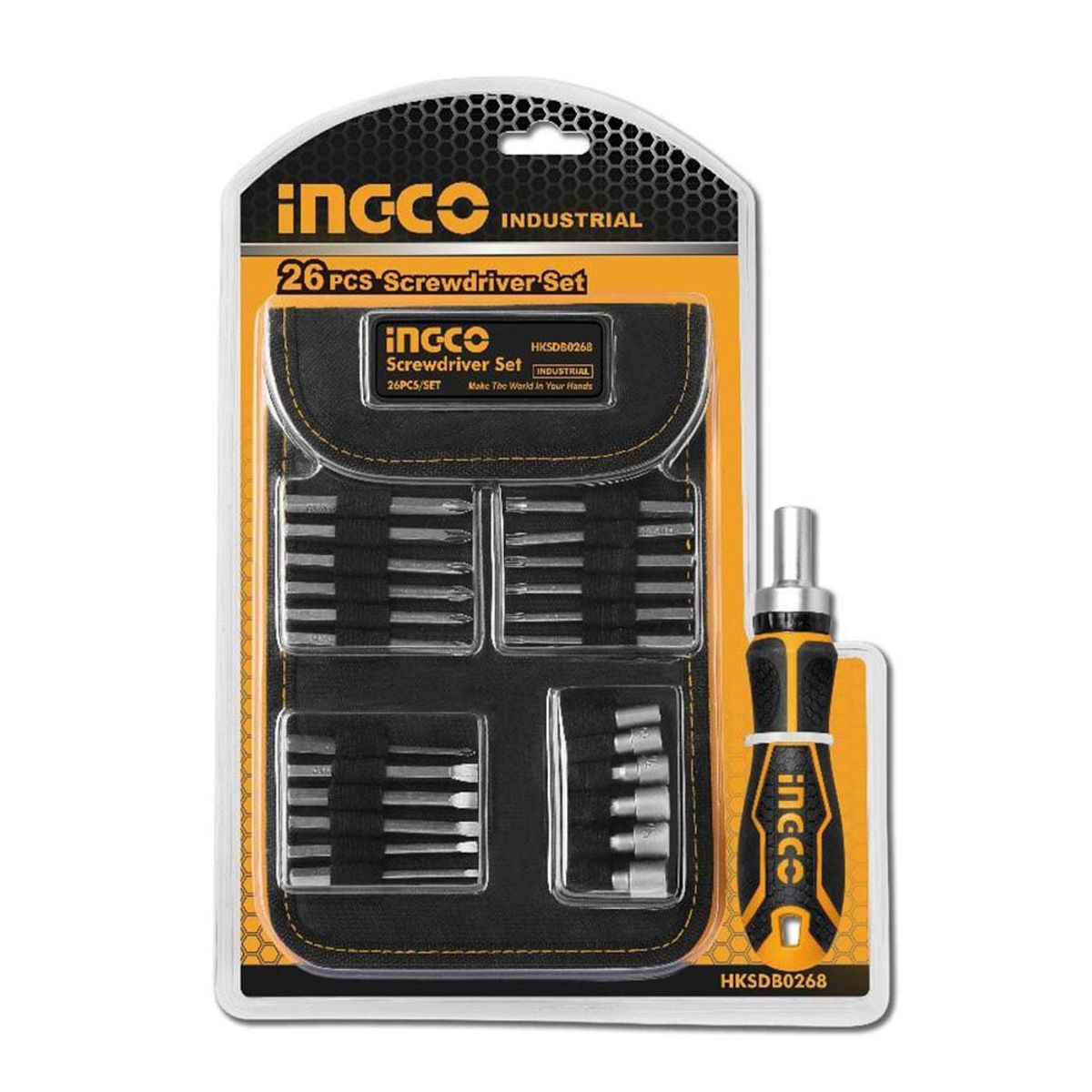 INGCO - Set Destornillador Puntas Y Dados Ph/Sl/Pz/Hex 26 Piezas Ingco Hksdb0268