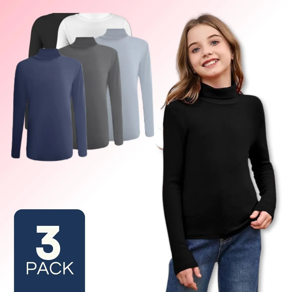 UTILISIMO - Pack 3 Camisetas Polera Beatle Bambú Niña Primera Capa