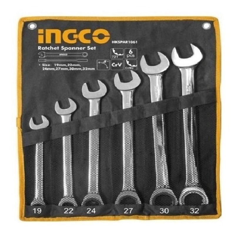 INGCO - Set Llaves Punta/Chicharra Industrial 6 Piezas 19-32Mm Ingco Hkspar1061