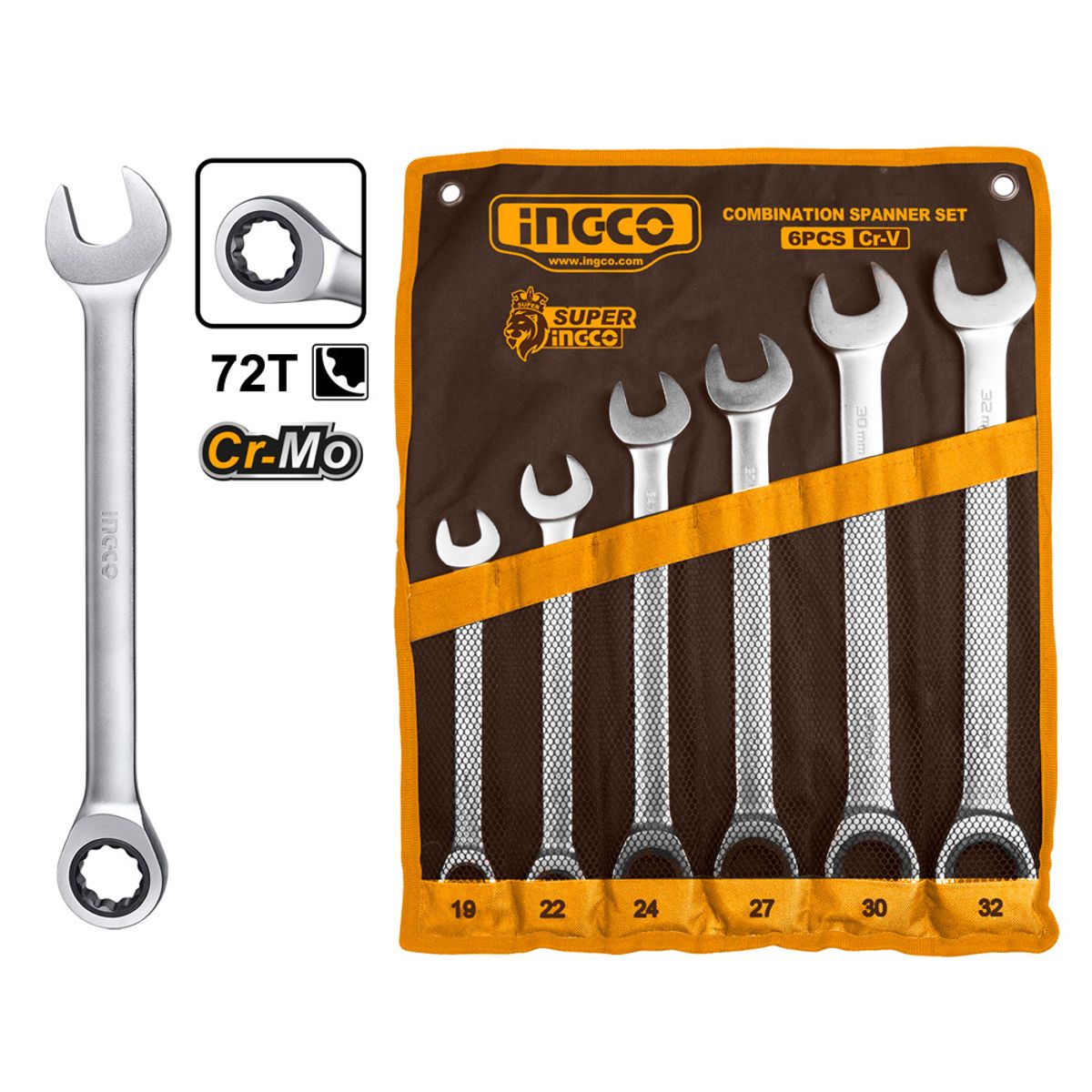 INGCO - Set Llaves Punta/Chicharra Industrial 6 Piezas 19-32Mm Ingco Hkspar1061