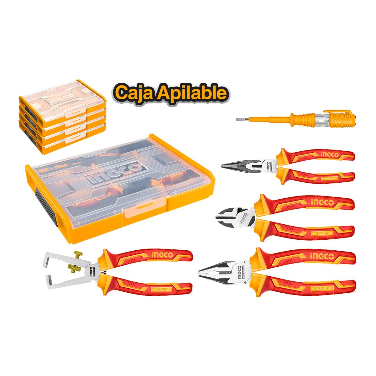 INGCO - Set Herramientas Vde Industrial + Caja Organizadora 5 Pcs