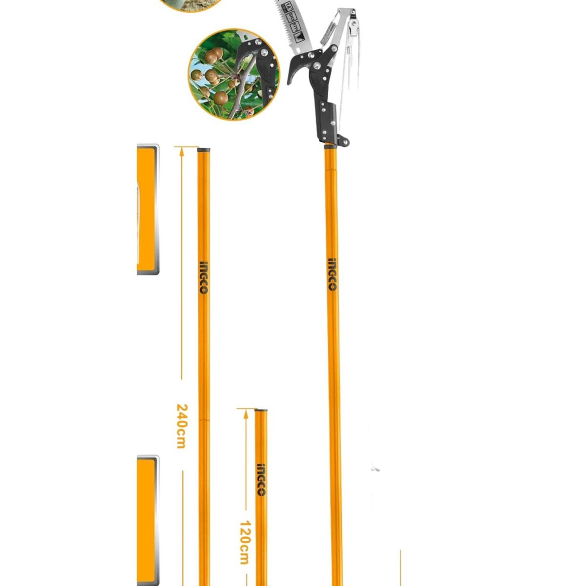 INGCO - Serrucho De Poda Curvo Industrial Con Pertiga 2,8M Ingco Heps25281