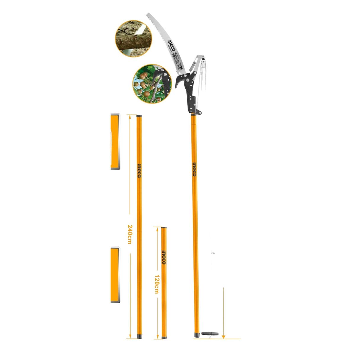 INGCO - Serrucho De Poda Curvo Industrial Con Pertiga 2,8M Ingco Heps25281