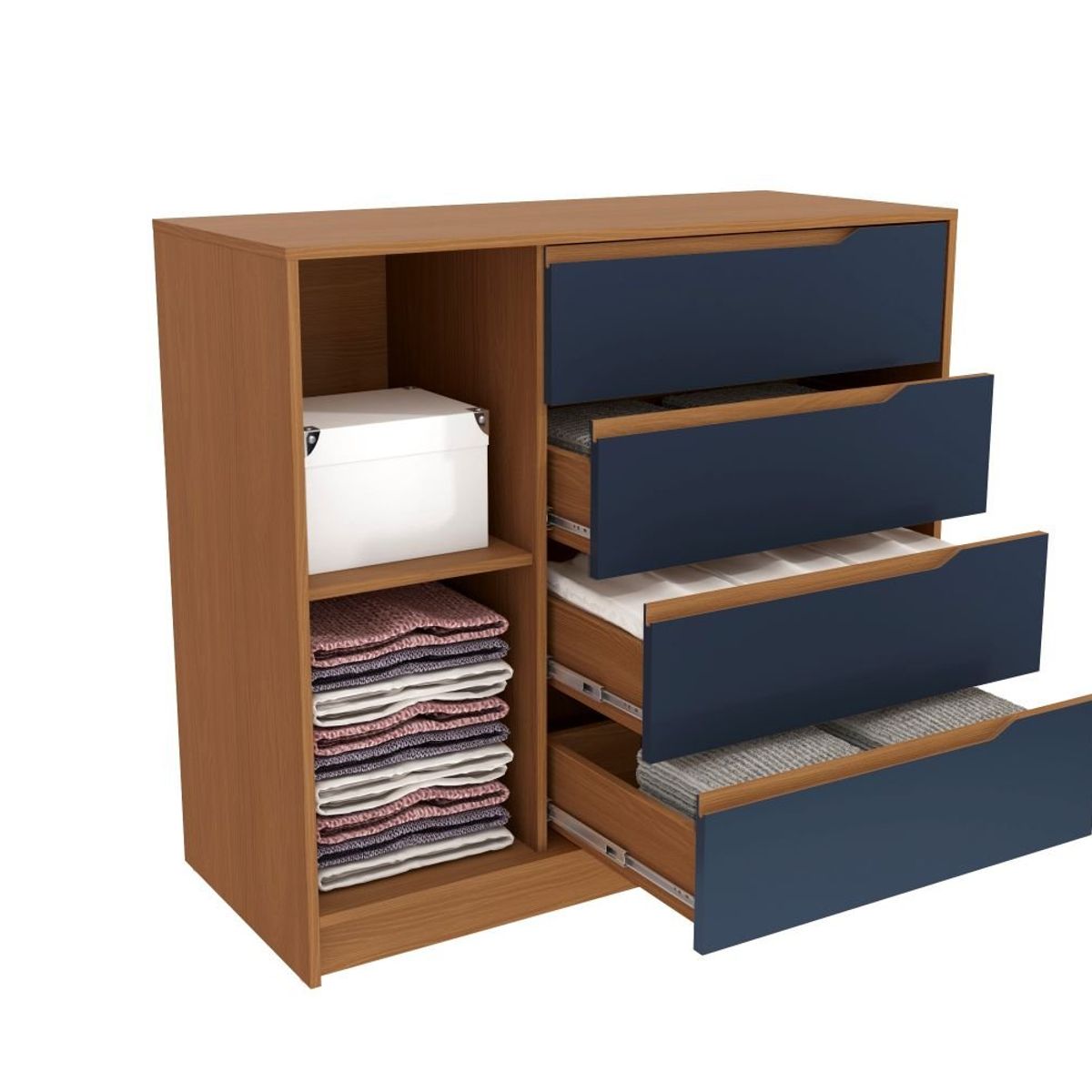 ROCA - Cómoda Indiana 4 cajones 1 puerta- Canela- azul