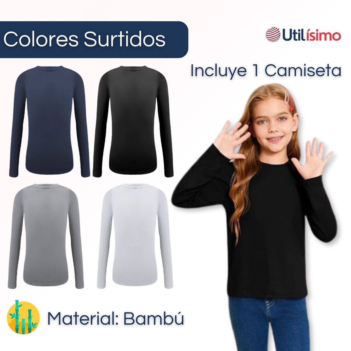 UTILISIMO - Camiseta Bambú Primera Capa Invierno Niña Cuello Redondo