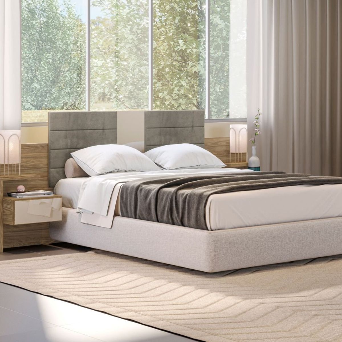 ROCA - Respaldo 2 plazas Planalto con dos veladores- Nogal grafito