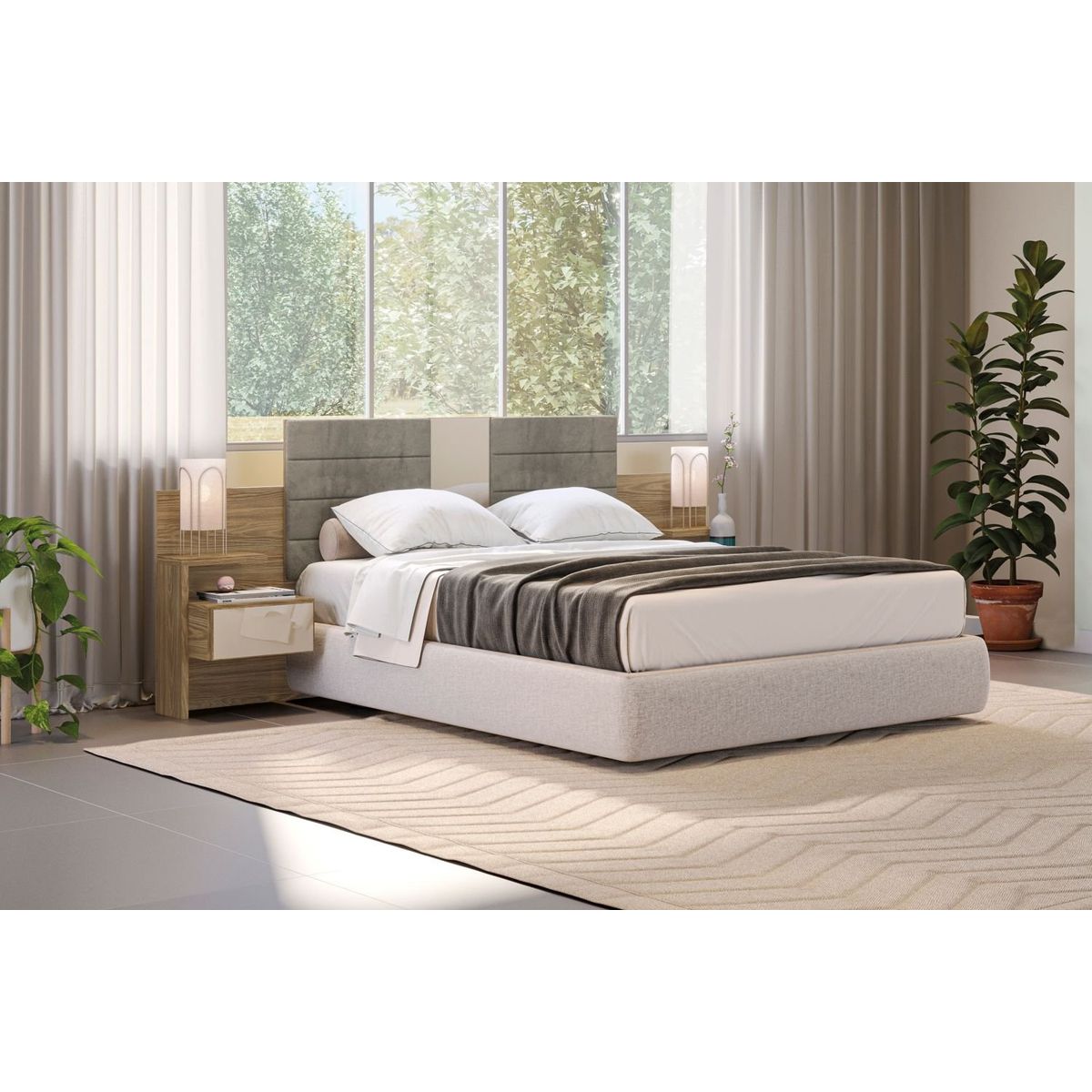 ROCA - Respaldo 2 plazas Planalto con dos veladores- Nogal grafito