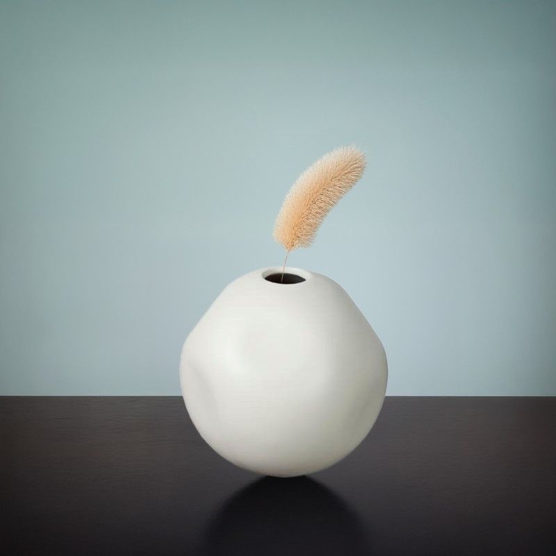 RE DECORA - Jarrón de Cerámica Redondo Minimalista Blanco
