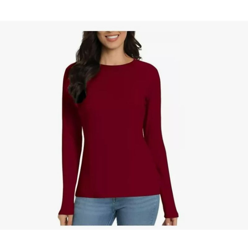 OEM - Polera Mujer Cuello Redondo Camiseta Primera Capa burdeo ML