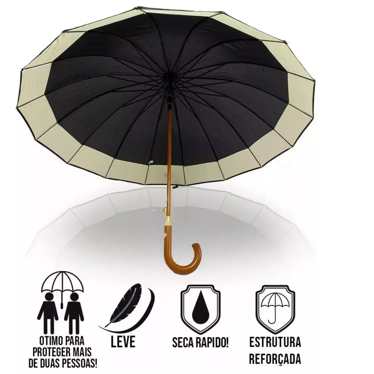 GENERICO - Paraguas Automatico Impermeable 130cm 16 Varillas Negro