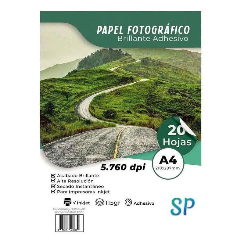 GENERICO - Papel Fotográfico Adhesivo Glossy 115 g A4 X 20 Hojas
