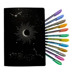 GENERICO - Cuaderno Hojas Negras + 12 Lápices Gel Colores Metalizados