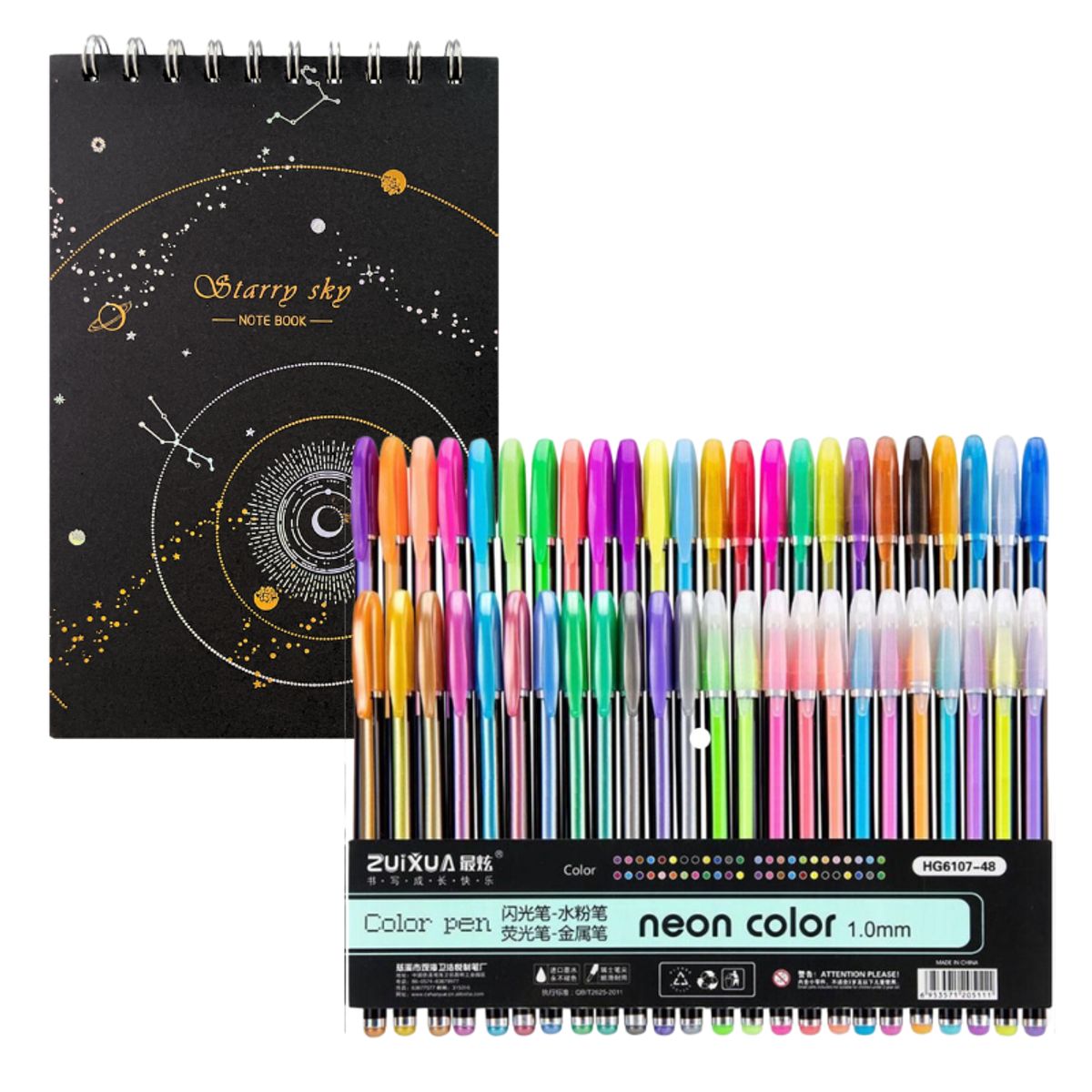 GENERICO - Libreta Hojas Negras + 48 Lápices Tinta Gel Colores