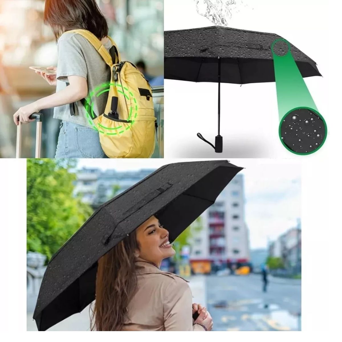 GENERICO - Paraguas Plegable Impermeable Retractil De Bolsillo Negro