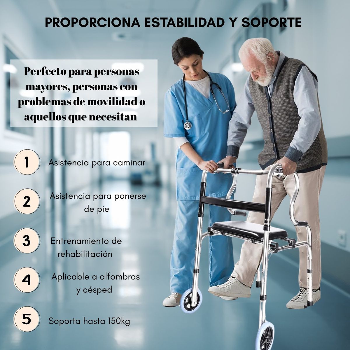 GENERICO - Burrito Andador Ortopedico Caminar Plegable 2 Ruedas Asiento