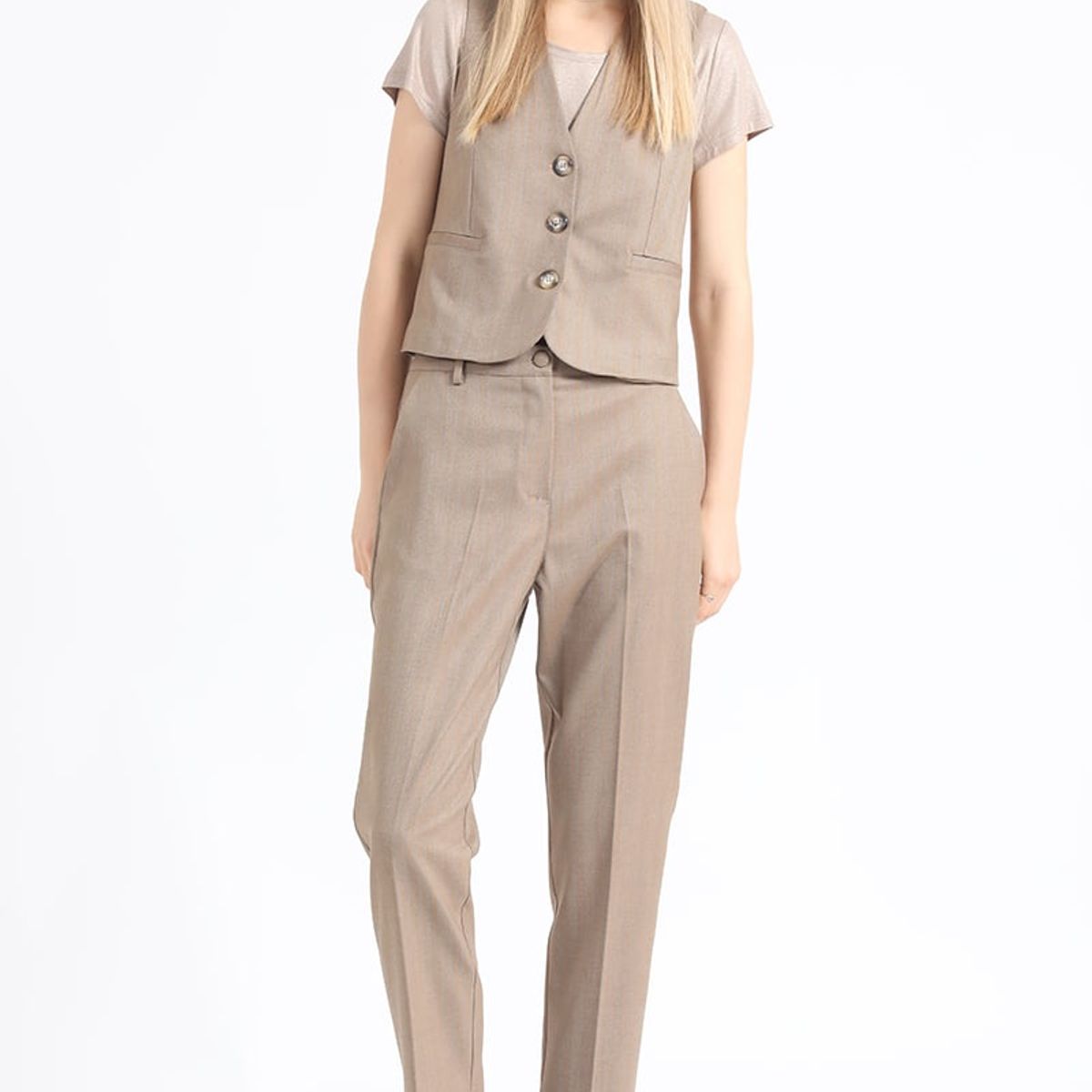 LIOLA - Chaleco Sastre Espiga Listado, Cafe, Made Italy Liola