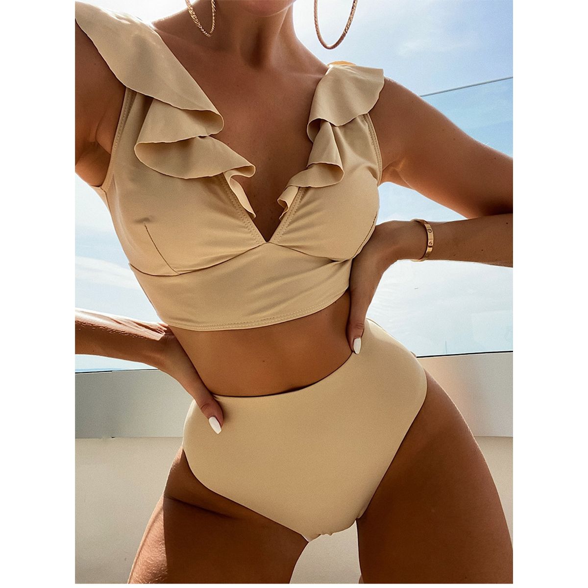 TIOZONEY - Traje de Baño Mujer Beige