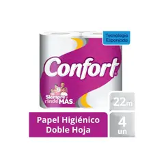 CONFORT - Papel Higiénico Doble Hoja 4 Rollos De 22m