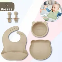 UTILISIMO - Set De Alimentación Bebé Silicona 5 Piezas Osito Libre BPA