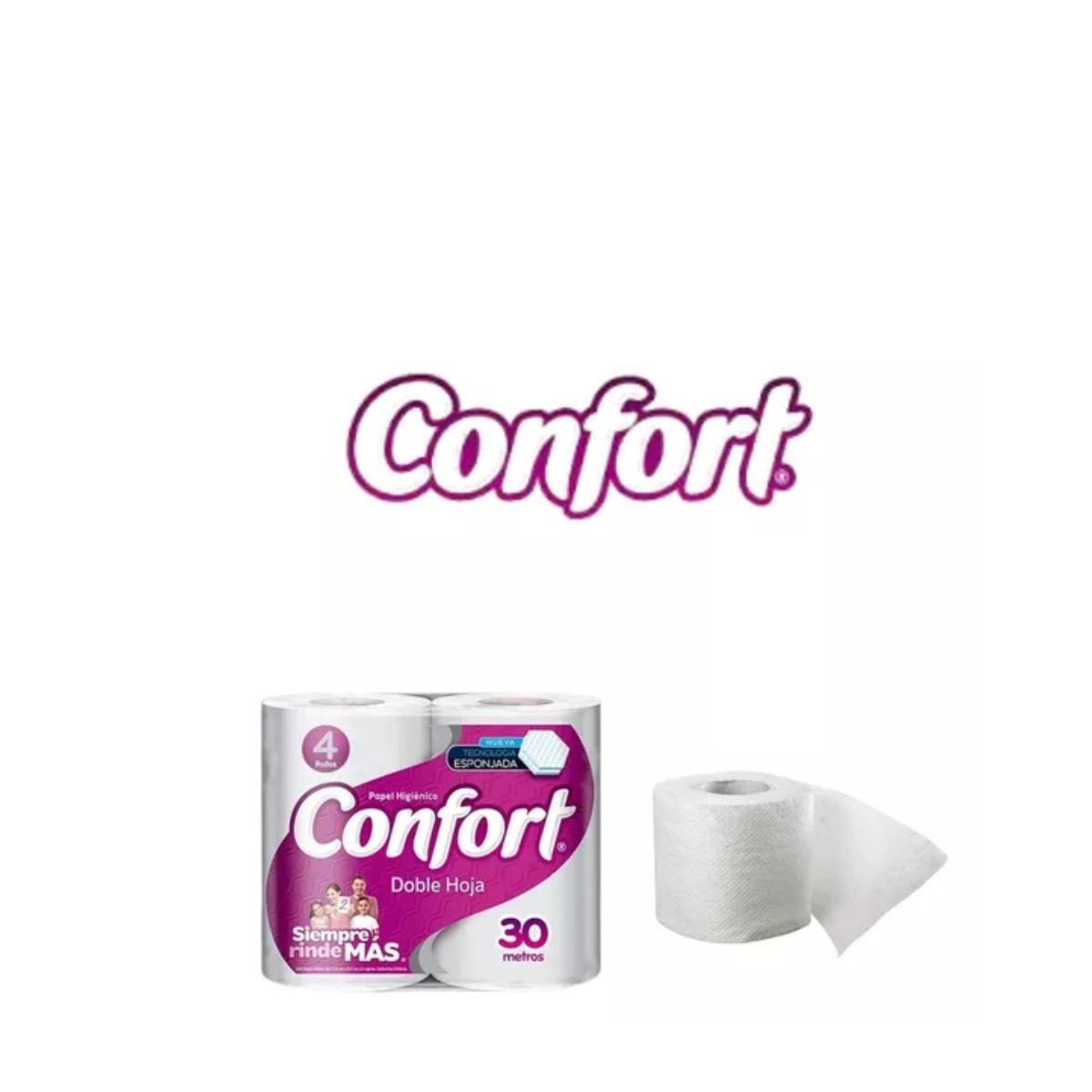 CONFORT - Papel Higiénico Confort Doble Hoja Pack 4 Rollo X 30 Metros