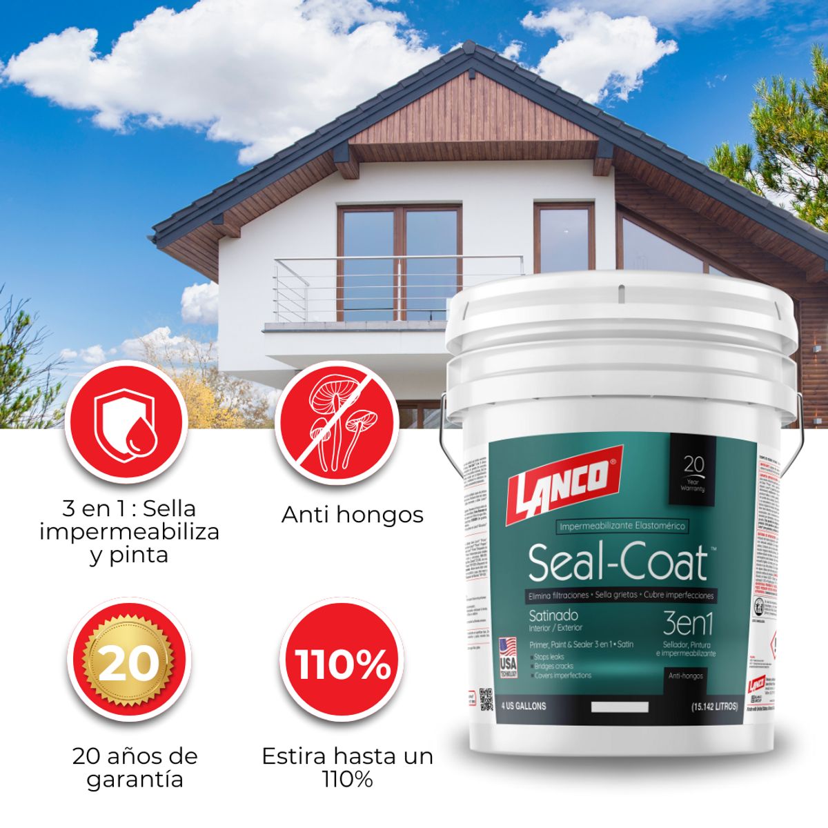 LANCO - Esmalte al Agua Seal-Coat Satin 3 en 1 Lanco 4 GL