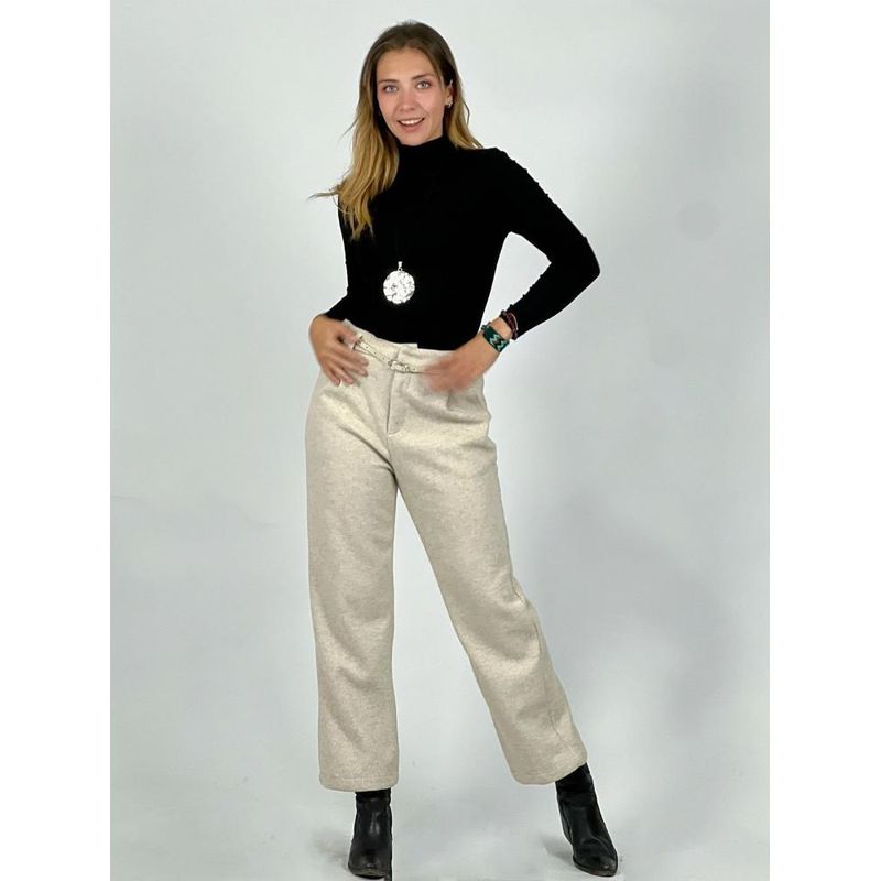 ENIGMATICA BOUTIQUE - Pantalón de Paño con Cinturón Camel