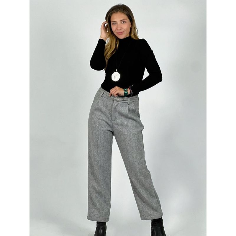 ENIGMATICA BOUTIQUE - Pantalón de Paño con Cinturón Camel