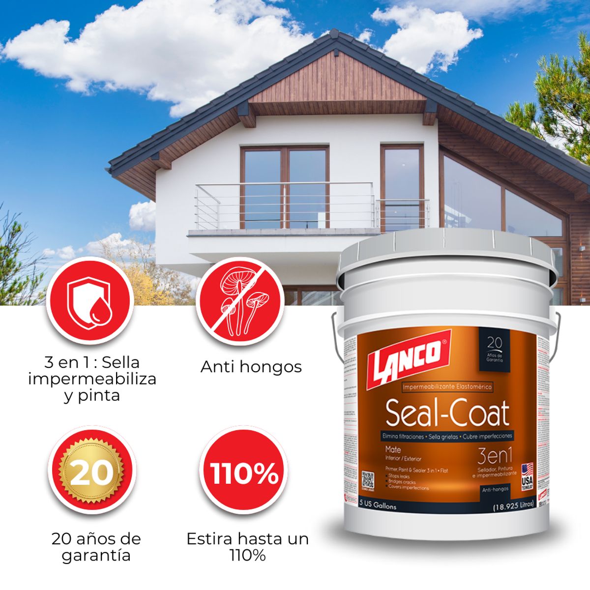 LANCO - Esmalte al Agua Seal-Coat Mate 3 en 1 Lanco 4 GL