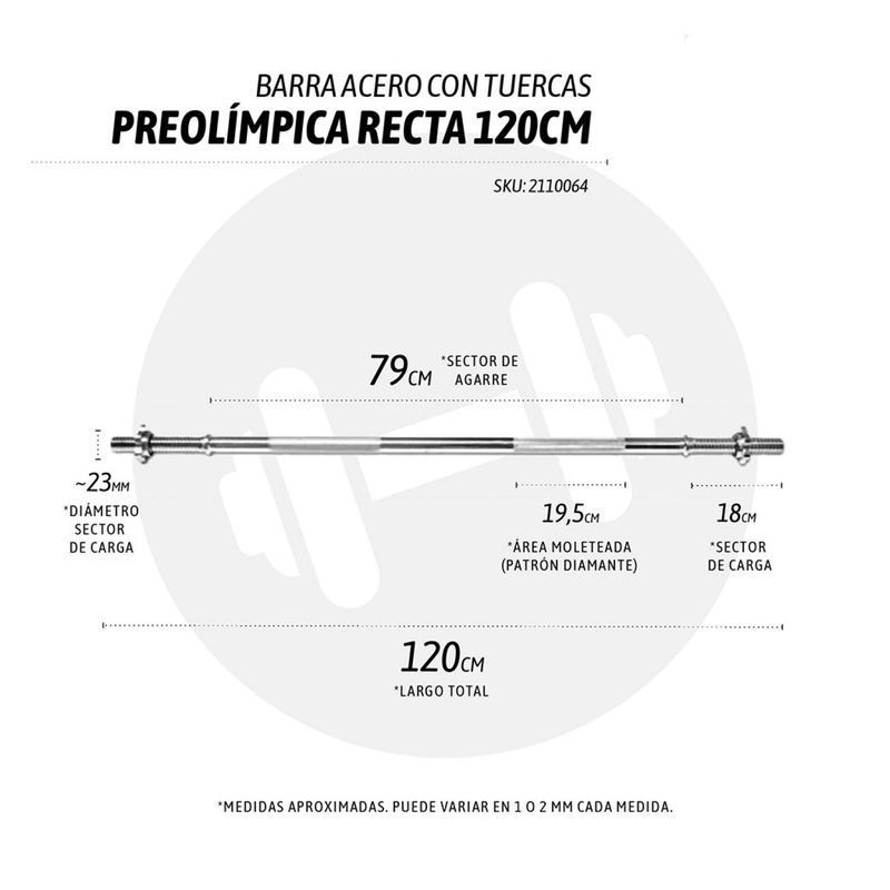 GENERICO - Barra preolímpica recta 120 cm con tuercas