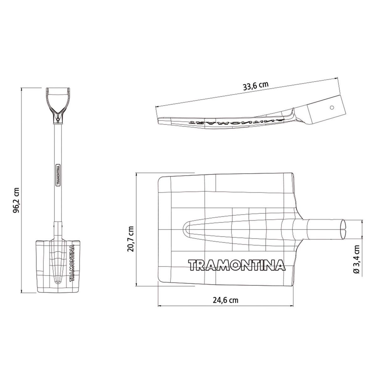 GENERICO - Pala Recta Cuadrada Acero Mango De Madera 71 Cm