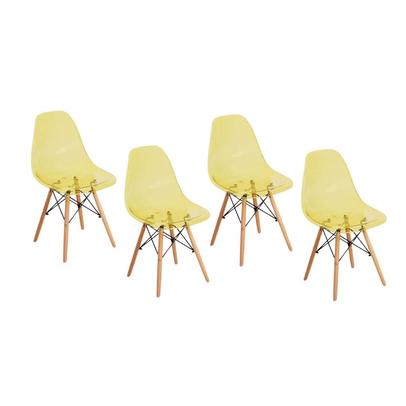 GENERICO - Pack de 4 Silla Eames - Transparente Amarilla.