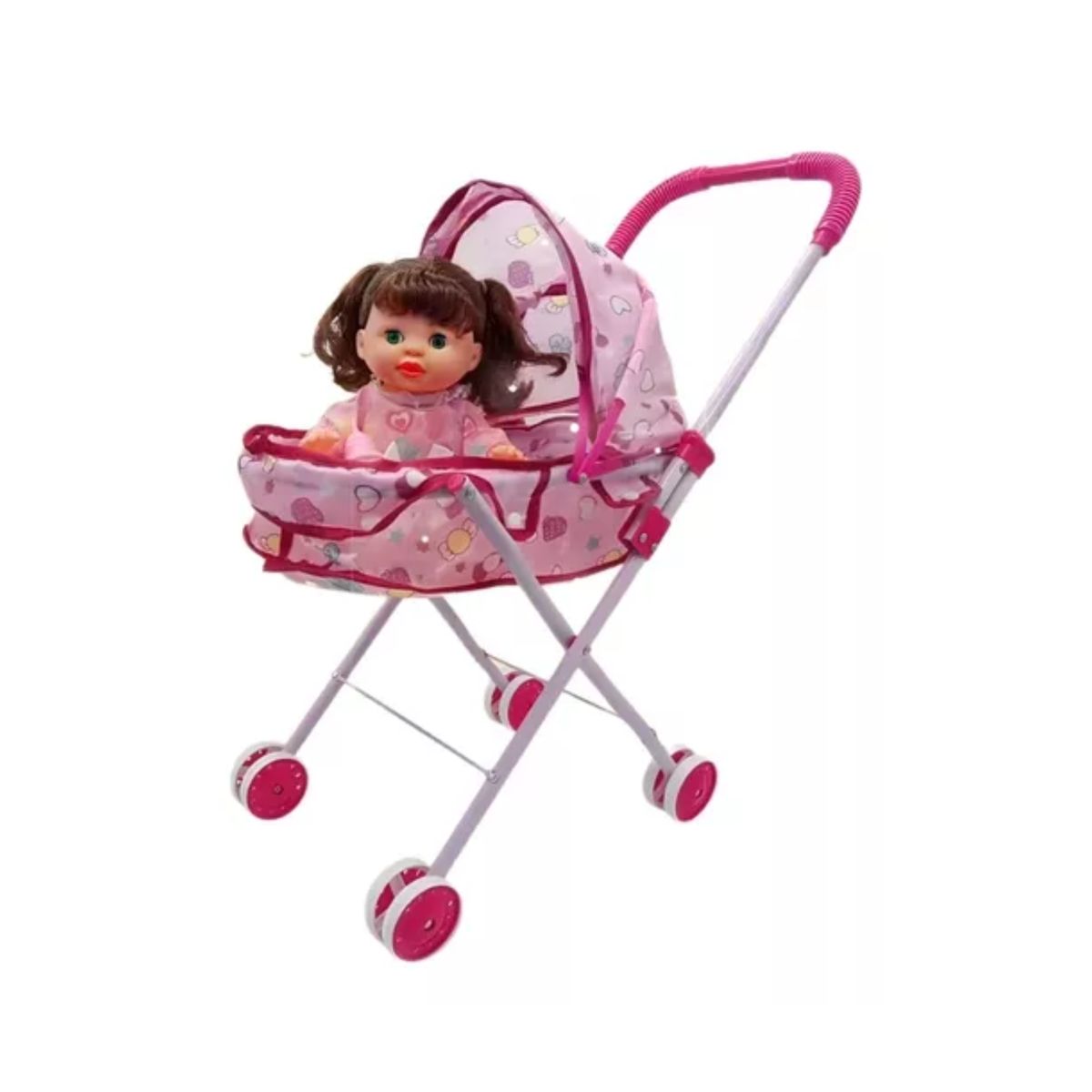 GENERICO - Coche Cuna Metalico De Juguete Con Muñeca Incluida