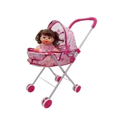 GENERICO - Coche Cuna Metalico De Juguete Con Muñeca Incluida