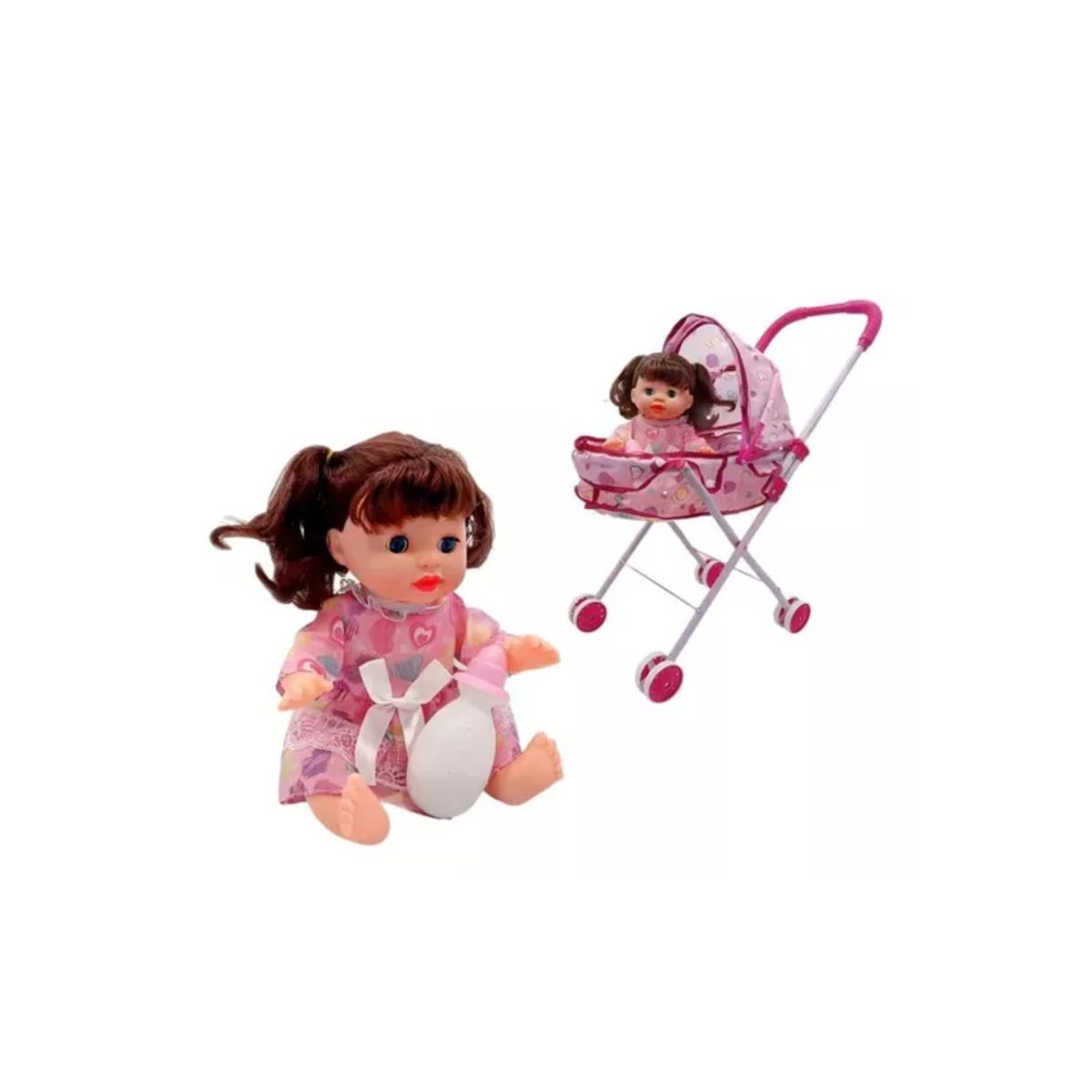 GENERICO - Coche Cuna Metalico De Juguete Con Muñeca Incluida