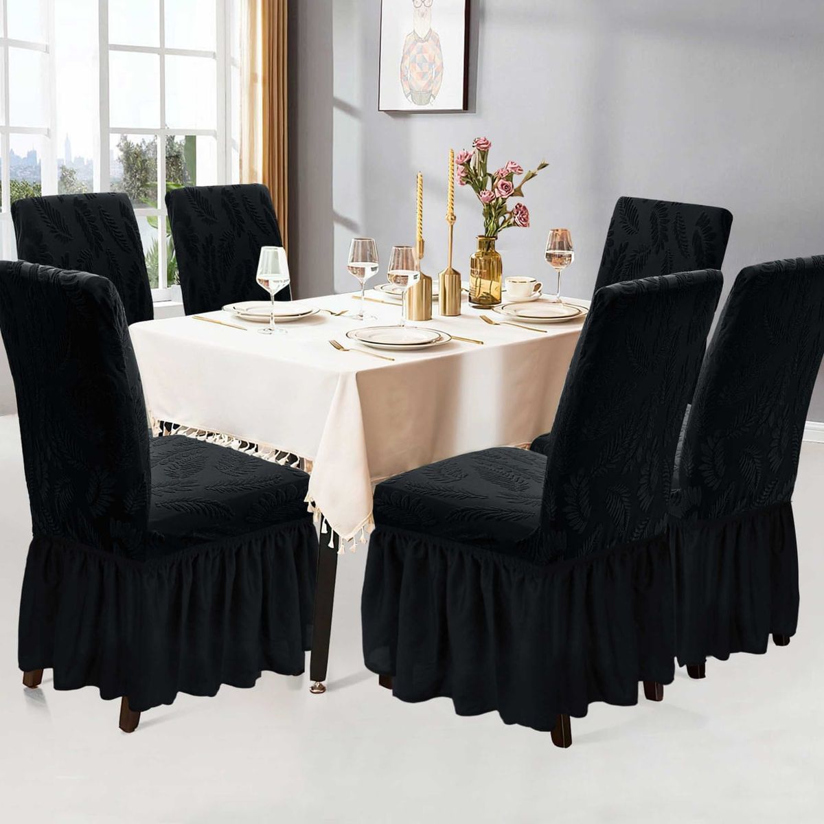 GENERICO - JUEGO DE 6 FUNDAS PARA SILLAS ESTILO TURCAS CON DISEÑOS EN RELIEVE