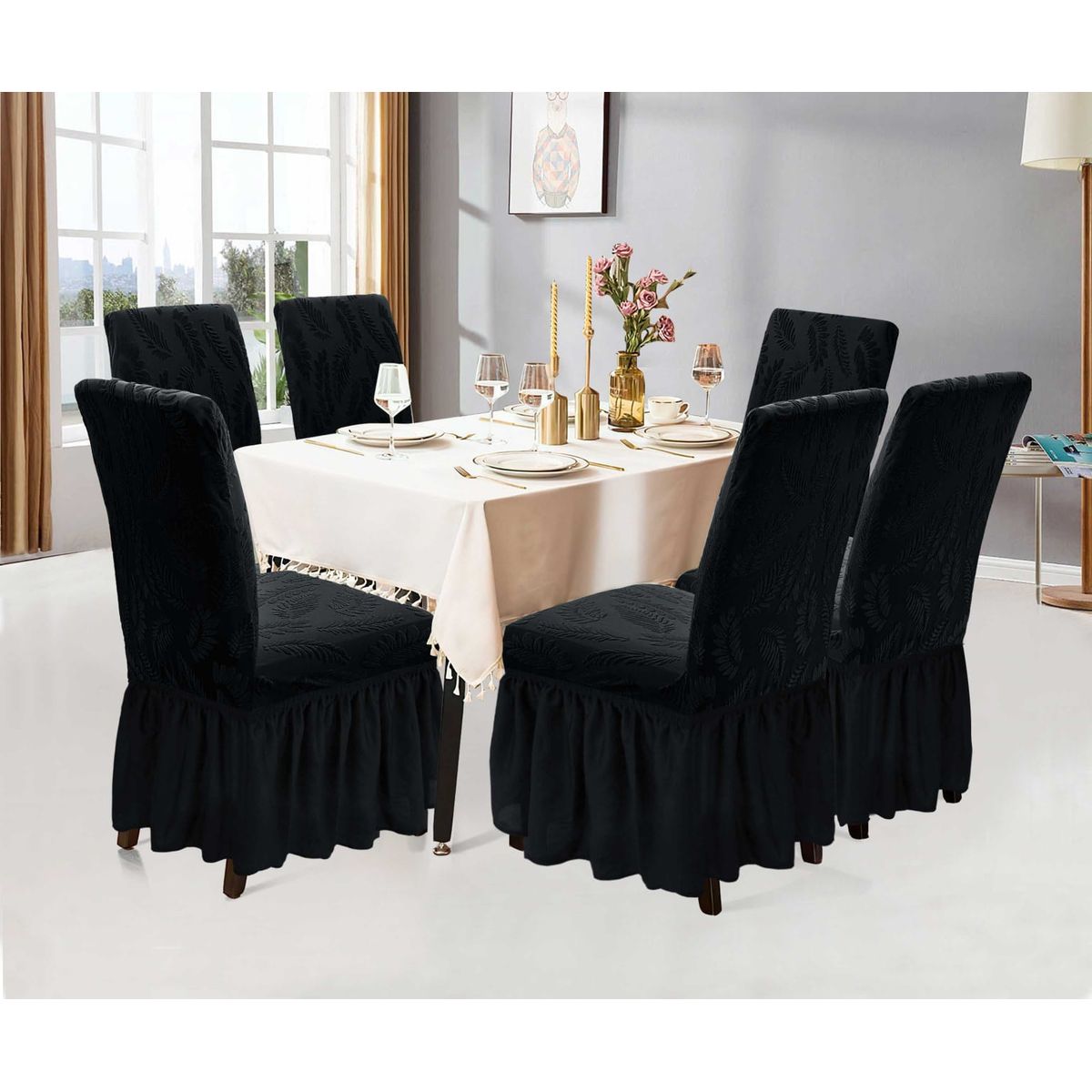 GENERICO - JUEGO DE 6 FUNDAS PARA SILLAS ESTILO TURCAS CON DISEÑOS EN RELIEVE