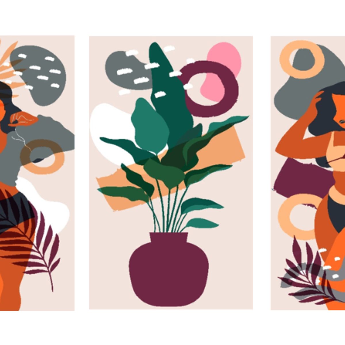 LOS REGALONES - Cuadro Canvas Imagen Arte femenino en lienzo Pack X3 Uds 30x50cm Cu