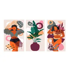 LOS REGALONES - Cuadro Canvas Imagen Arte femenino en lienzo Pack X3 Uds 30x50cm Cu
