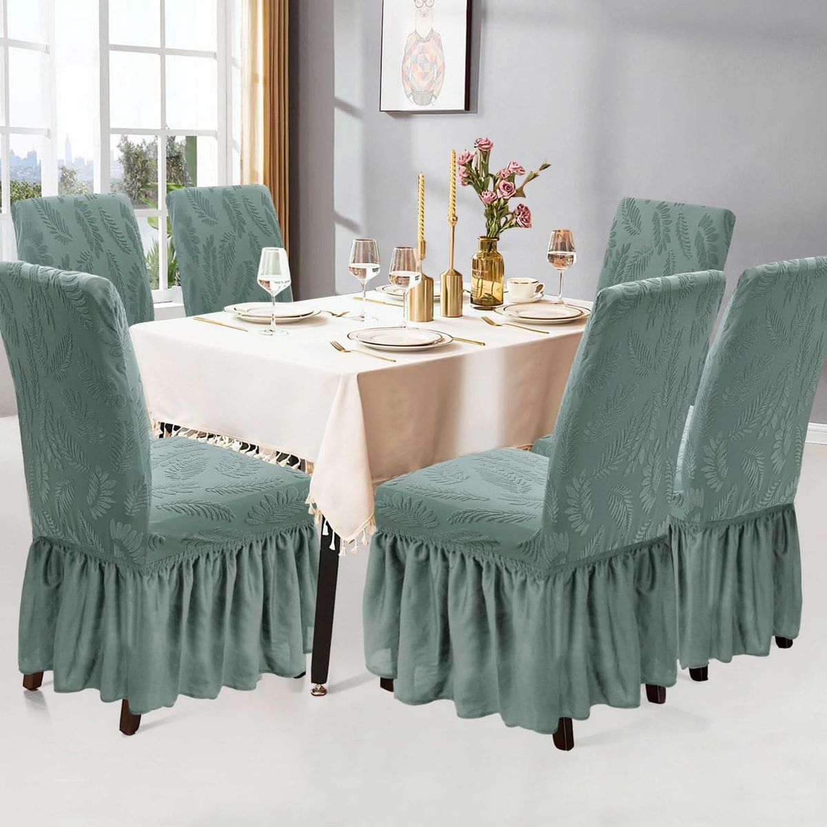 GENERICO - JUEGO DE 6 FUNDAS PARA SILLAS ESTILO TURCAS CON DISEÑOS EN RELIEVE