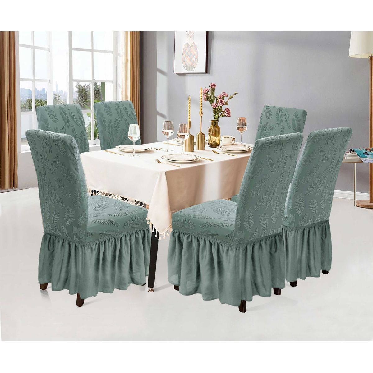 GENERICO - JUEGO DE 6 FUNDAS PARA SILLAS ESTILO TURCAS CON DISEÑOS EN RELIEVE