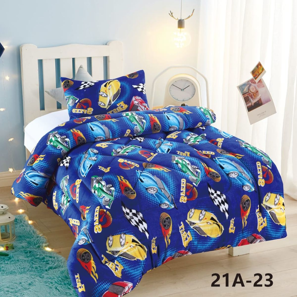 GENERICO - Cobertor de invierno plush con chiporro 1,5 Plaza Autos de Carrera