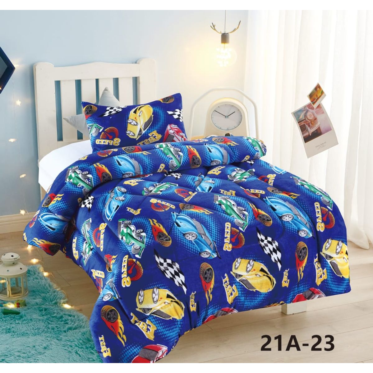 GENERICO - Cobertor de invierno plush con chiporro 1,5 Plaza Autos de Carrera