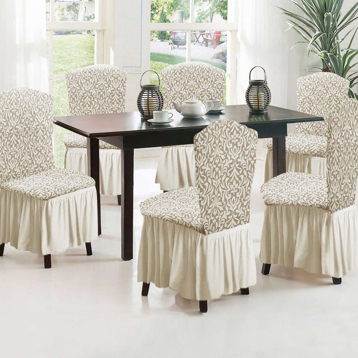 GENERICO - JUEGO DE 6 FUNDAS PARA SILLAS ESTILO TURCAS CON DISEÑOS EN RELIEVE