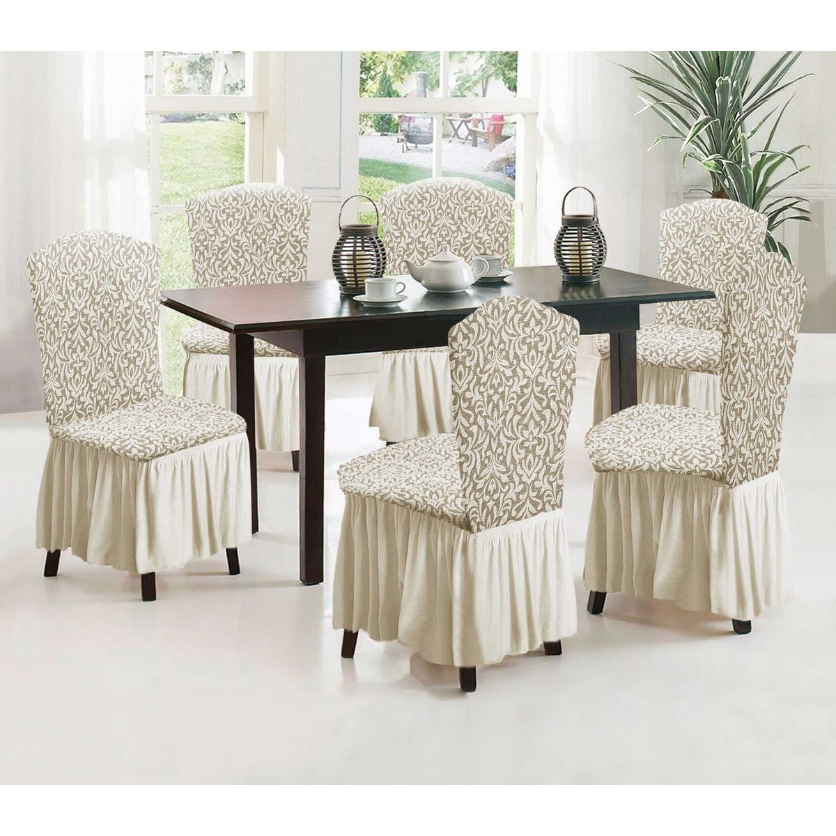 GENERICO - JUEGO DE 6 FUNDAS PARA SILLAS ESTILO TURCAS CON DISEÑOS EN RELIEVE