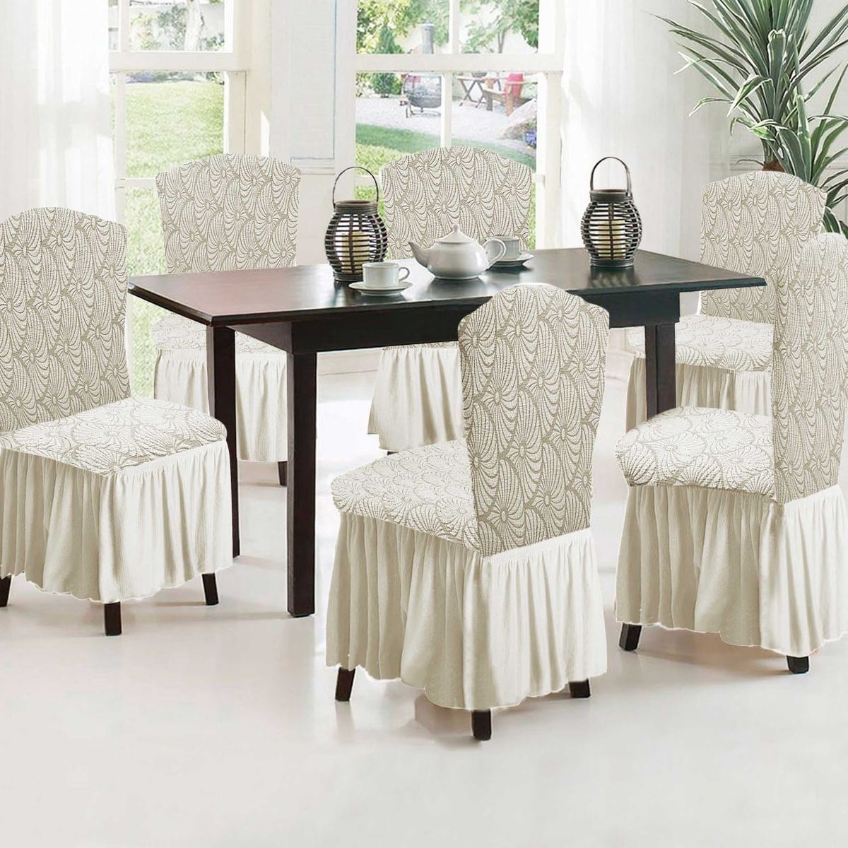 GENERICO - JUEGO DE 6 FUNDAS PARA SILLAS ESTILO TURCAS CON DISEÑOS EN RELIEVE