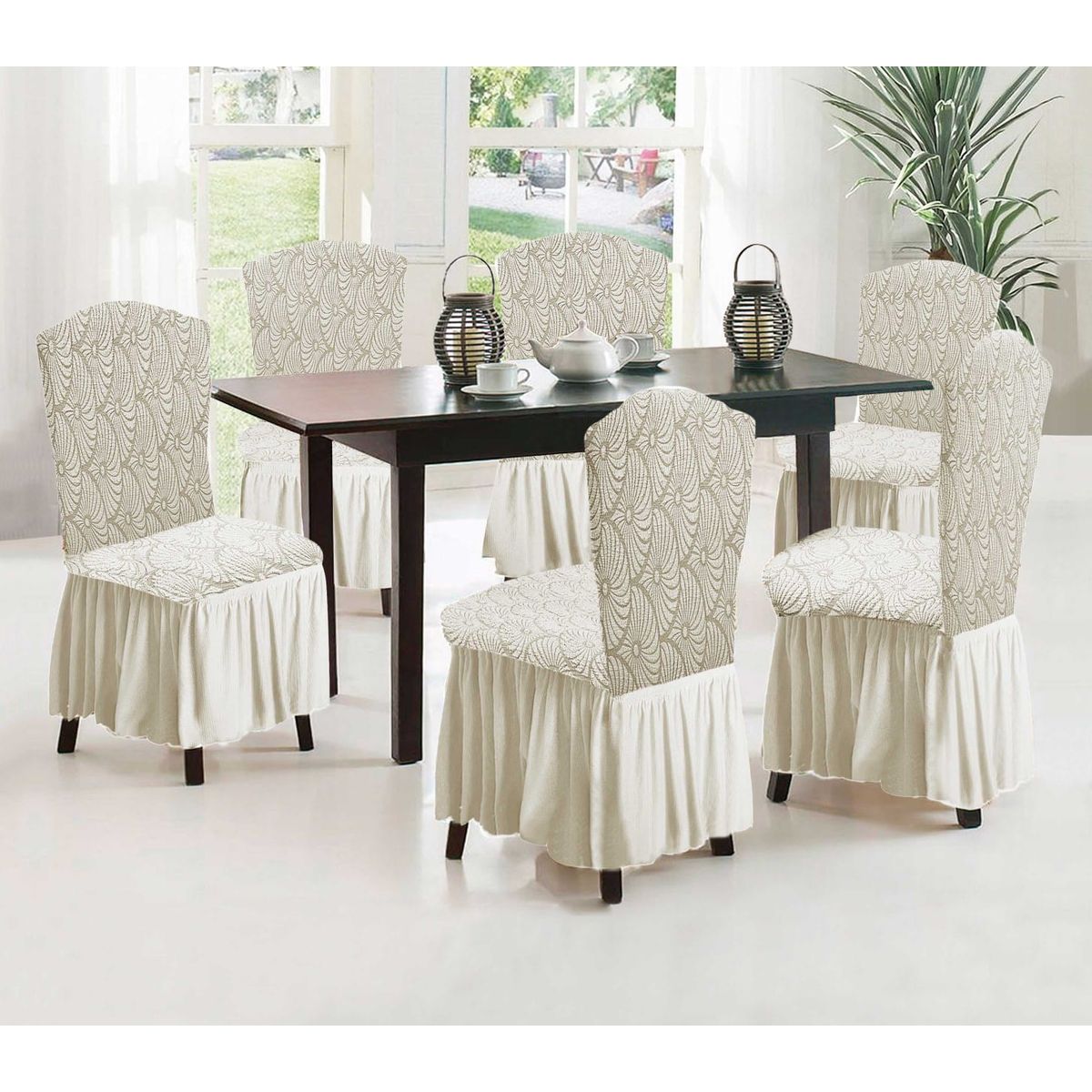 GENERICO - JUEGO DE 6 FUNDAS PARA SILLAS ESTILO TURCAS CON DISEÑOS EN RELIEVE