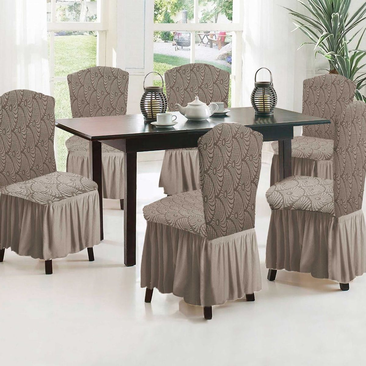 GENERICO - JUEGO DE 6 FUNDAS PARA SILLAS ESTILO TURCAS CON DISEÑOS EN RELIEVE