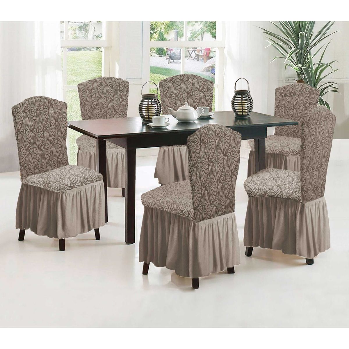 GENERICO - JUEGO DE 6 FUNDAS PARA SILLAS ESTILO TURCAS CON DISEÑOS EN RELIEVE