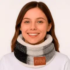 NIBA - Bufanda Lana Circular Gris Negro 3