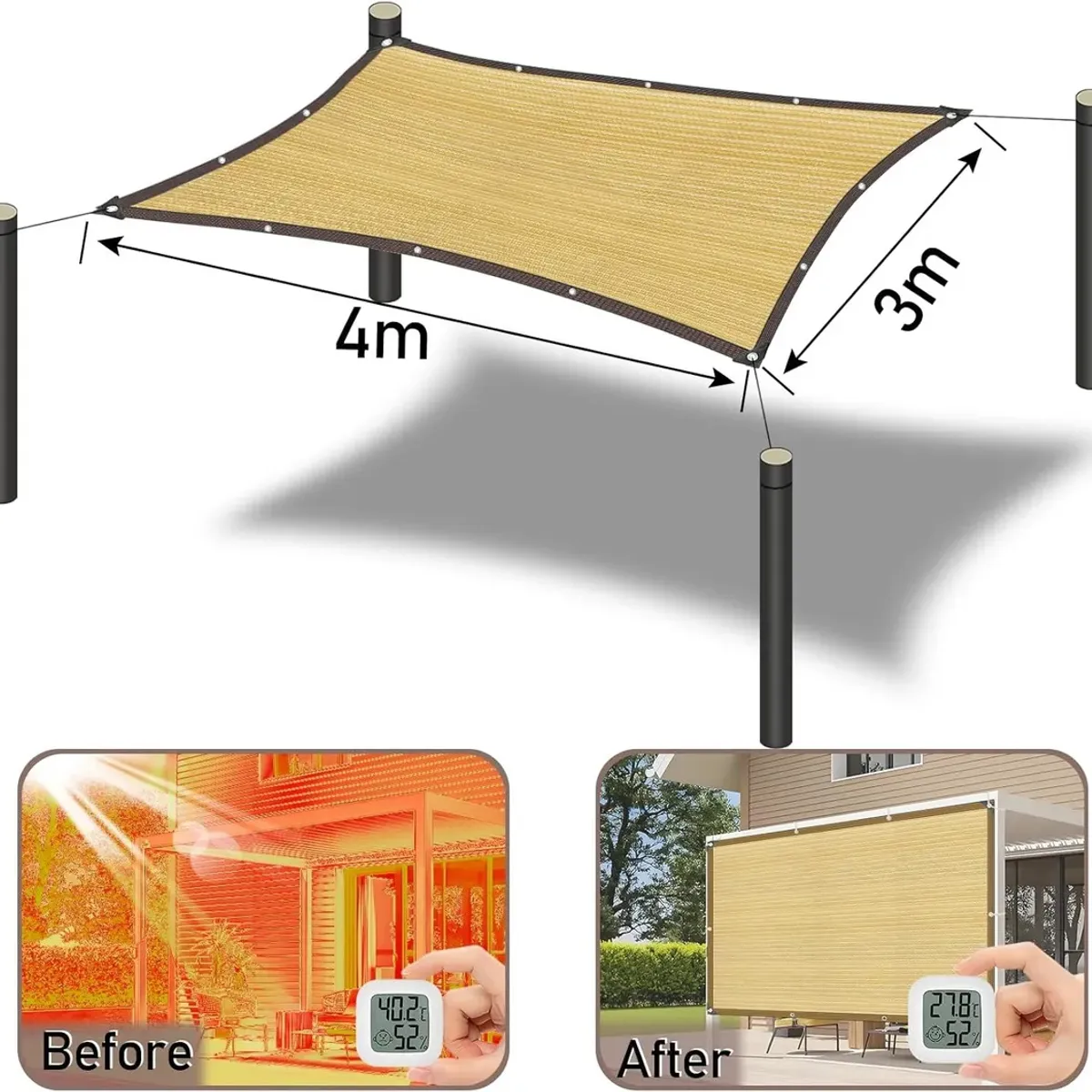 KUANGYE - Lona De Malla De Sombra Red Bloqu 3x4m Tasa De Sombreado 90%